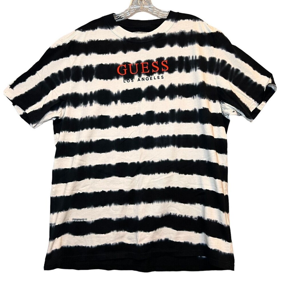 Guess Los Angeles Striped Shirt Mens Size Large Black White Stripe 90s‎ Style - Picture 1 of 4